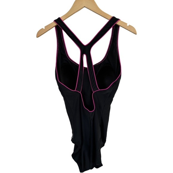 Speedo Ultraback Swimsuit Black with Hot Pink Piping One Piece Racerback Size 18 - Picture 15 of 16